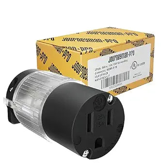 Journeyman-Pro 515CV-LIT Lighted 15 Amp 120-125 Volt, NEMA 5-15R, 2Pole 3Wire, Straight Blade, Female Plug Replacement Cord Connector Outlet, Commercial Grade PVC Power Indicating (Black LIT 1-Pack)
