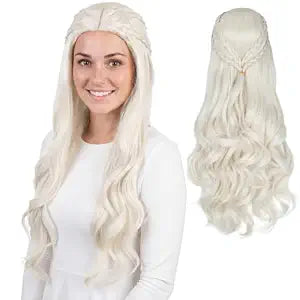 Miss U Hair Women Long Wavy White Blonde Braided Wig for Cosplay Halloween