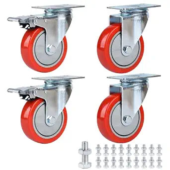 4" Heavy Duty Swivel Casters,2 Brake & 2 Swivel Plate Casters
