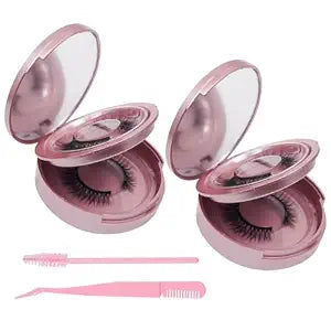 2 PCS Eyelash Storage Case with Mirror ï¿½ï¿½ï¿½ 2-Layer Circle Lash Box, Travel-Friendly Organizer with Lash Holder & Disposable Mascara Brushes (Rose
