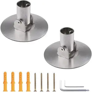 Shower Curtain Rod Bracket, 2Pcs 26mm Inner Diameter Titanium Steel Shower Curtain Rod Single Swivel Flange Curtain Rod Wall-Mount Bracket with Screws (Silver)