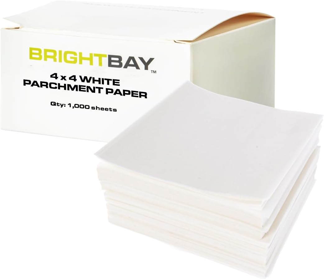 4x4 Inch Parchment Paper Squares - White (1000 Sheets), Precut, Non-stick Single Serving Size for Baking, Cooking, Air Frying, and More