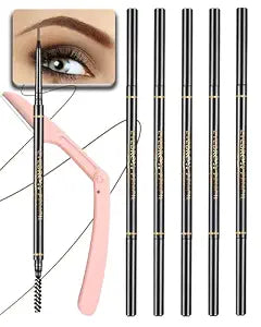 Dark Brown Eye Brow Pencils for Women, 6Pcs Waterproof Eyebrow Pencil, 1.5mm Micro-Fine Tip & Spiral Brush with Brow Razors Perfect for Creating a Natural and Delicate Eyebrow Look Makeup
