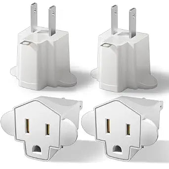 Portable 3 Prong to 2 Prong Outlet Adapter, Fireproof 392 3-2 Prong Adapter Converter, Heavy Duty Wall Plug Adapter for Household Appliances Industrial, 1875W Max, 4 Packs