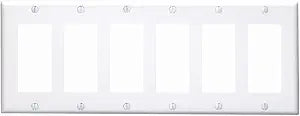 Leviton 6-Gang Decora Wallplate, Standard Size, 80436-W, White