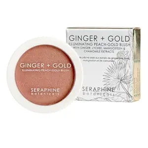 Seraphine Botanicals Ginger + Gold - Peach & Gold Frosting Blush Ginger & Chamomile Extracts, Shimmer Peach Blush Full Coverage Cheek Color Face Cheeks Makeup Palette All Day Wear Radiant Look 0.11oz