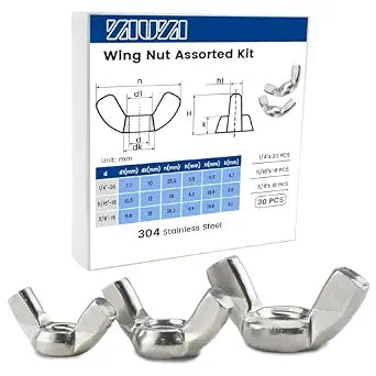 3 Sizes Wing Nuts Assorted Kit, 1/4"-20, 5/16"-18, 3/8"-16