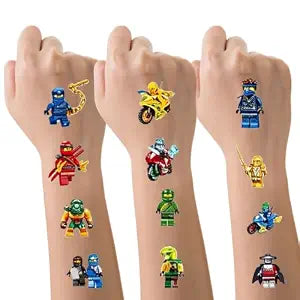 99PCS Temporary Tattoos for Kids Ninja-go Themed Birthday Party Favors, Supplies, Decorations, Fake Tattoo Stickers, Rewards Gifts for Boys Girls Activity Class Prizes Carnival Rewards (red5)