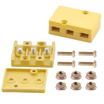 2 Pcs Electric Bike Connection Box, Insulation Phase Battery Wire Connector 3 Post Junction Box for E Bike, with Ccrews E Bike Battery Connector(Yellow)