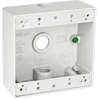 TayMac 4.5 x 4.5 Inch 2-Gang White 2-in. Deep Weatherproof Junction Box with Three .5-inch Threaded Holes DB350WH, Outdoor Electrical Box for Outdoor Outlets or Branch Circuit Wiring
