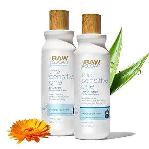 Raw Sugar Shampoo and Conditioner Set, The Sensitive One Hair Care Duo, 16 Fl Oz Each, Gently Cleanses, Soothes & Hydrates with Calendula & Aloe, No Fragrance, SLS/SLES & Parabens, Vegan