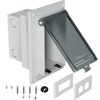 Recessed Outlet Box, DBVR1C-1 Low Profile Electrical Outlet Box with Weatherproof Cover for Flat Surface Retrofit Construction, No Lap, Vertical, Clear