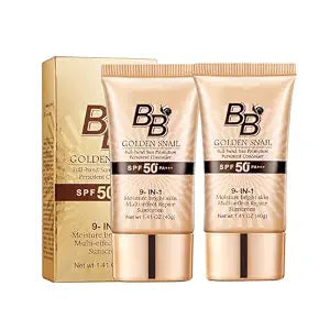 Snail BB Cream SPF 50 Foundation, Tinted Moisturizer for Face with SPF 50 Colour Correcting Self Adjusting for Mature Skin Lightweight Long-Lasting Buildable Coverage Foundation, 2PCS
