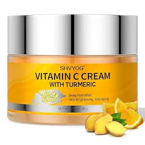 SHVYOG Vitamin C Face Moisturizer, Turmeric Face Cream, Anti-aging Hydration Skin Firming & Brightening Cream for Dark Spots, Wrinkles, Uneven Skin Tone, Vitamin C Lotion for Instant Glow, 1.76 OZ