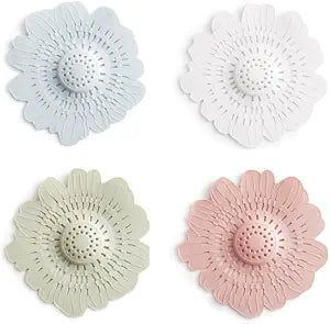 4 PCS Flower Shape Hair Catcher Silicone Hair Stopper Shower Drain Covers with Suction Cup Mesh for Bathroom Bath Tub Bathtub Kitchen Sink Laundry Kitchen Drains