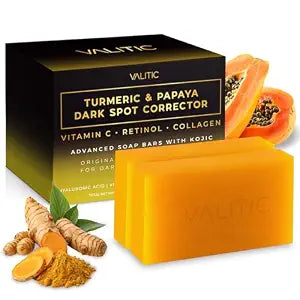 VALITIC Papaya and Turmeric Kojic Acid Soap Bar for Dark Spots, 2 Pack