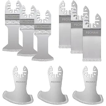 PECHAM 9PCS Diamond Oscillating Tool Blade, Multi Tool Blades Kits for Grout Removal and Soft Tile Cut, Fit Porter Cable Black & Decker Rockwell Ridgid Ryobi Milwaukee Chicago