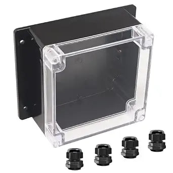 Junction Box IP65 Waterproof ABS Plastic Electrical Project Case Power Junction Boxes, Clear Cover Project Box with Fixed Ear 6.30x6.30x3.54 inch (160 x 160 x90 mm)