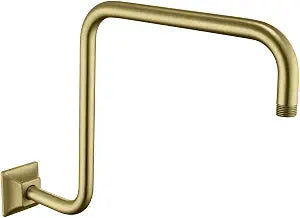 16" Gooseneck (S-Shape) Shower Arm Gold Shower Head Extension with Unique Flange, Standard 1/2" Connection