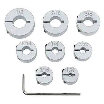 Professional Stop Collar Set - Drill Bit Depth Stop - 8 Piece Kit (1/2, 7/16, 3/8, 5/16, 1/4", 7/32, 3/16, 1/8) Superior Aluminum Split Ring Design