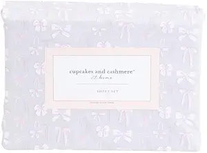 cupcakes and cashmere Babette Sheet Set, Gray with Pink Bow Pattern (Queen)