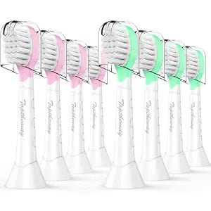 Toptheway Kids Toothbrush Heads for Philips Sonicare: Soft Electric Replacement Brush Compatible with Phillips 6032/94 6321 6340 6042 6320 6330 Compact Head for Child 3-7, Pink Girl Green Boy 8 Pack