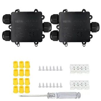 Helunsi 2 Pcs 3 Way Waterproof Junction Box, IP68 Electrical Junction Box