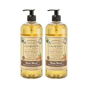 A LA MAISON French Hydrating Liquid Body Wash, Sweet Almond - Natural Body Wash Made with Essential Oils - Biodegradable, Plant-Based, Vegan, Cruelty-Free, Alcohol & Paraben Free (25.36 oz, 2 Pack)