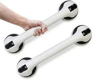Suction Grab Bars for Shower, 2 Pack 16 Inch No Drill Removable Bath Handrails - Shower Handle for Seniors & Elderly, Anti-Slip Bathroom Safety Bar, Locking Suction Cups with Seal Check (Black)