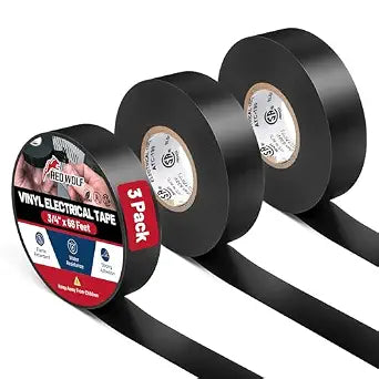 RED WOLF Vinyl Electrical Tape 3/4"- 66Ft 3 Pcs, UL CSA Listed PVC Electric Tape 7 Mil Thick Flame Retardant Strong Rubber Based Adhesive Tape Rated 600V for Electrical Automotive Application