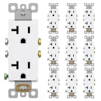 AIDA White Decorator Receptacle Outlet Electrical Outlet, Standard Electrical Wall Outlet, 20 Amp Outlet 125V, Wall Socket, Outlets Replacement, 2-Pole, 3-Wire, 5-20R, UL Listed, 10 Pack