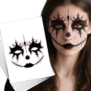 Halloween Face Makeup Tattoo Stickers Temporary Witch Zombie Tattoo Decals Black Eyeshadow and Spider Patterns for Day of the Dead Full Face Stickers for Adults Masquerade