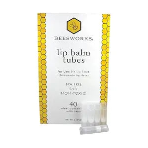 Beesworks Lip Balm Containers, Round Tubes | Pack of 40 | Clear, 0.15oz Containers with Caps, Made in USA | For DIY Lip Stick, Homemade Lip Balms