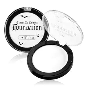 Goth White Foundation Makeup, White Face Body Paint High Coverage Cream to Powder, Waterproof Face Painting Makeup for Clown Zombie Halloween Costume, Professional Greasepaint for Stage SFX Cosplay