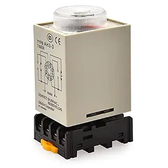 BAOMAIN Timer Delay Relay AC/DC 24V, AH3-3 DPDT 60 Second Range Power-On Delay Timer, with 8-Pin Socket Base, 5A 250VAC Resistive Load, Dual LED Indicator