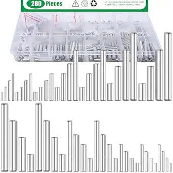 280Pcs 28 Sizes 304 Stainless Steel Dowel Pins Assortment Set, M1.5 M2 M2.5 M3 M4 M5 M6 Shelf Support Peg Pin Rod Fasten Elements