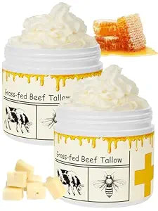 Beef Tallow for Skin, Beef Tallow, Tallow and Honey Cream, Grass Fed Beef Tallow, Whipped Beef Tallow for Face Moisturizer for All Purpose with Raw Honey Tallow Balm, 2 packs, New Model