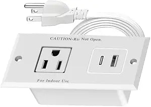 Recessed Power Strip with 1 AC Outlet 1 USB A 1 USB C for Desk Furniture