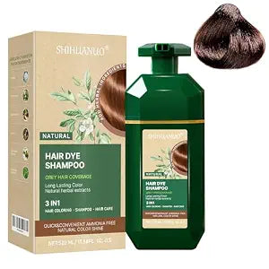 SHIHUANUO Hair Dye Shampoo 3 in 1 for Gray Hair Coverage, Herbal Ingredients Natural Shampoo Hair Dye for Women & Men/PDD-Free 520m（Brown）