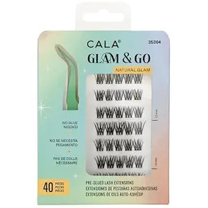CALA Glam & Go Natural Glam Pre-Glued Lash Extensions, No Glue Needed, 12mm & 14mm, 40 Pieces