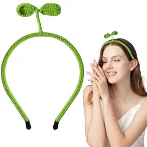 Cute Bean Sprout Headband Green Plant Funny Bean Sprout Head Accessories Suitable for Girls Women Spa Yoga Skincare and Beauty Hairband Halloween