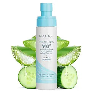 Pacifica Facial Spray for Acne Treatment - Clear Face Mist Acne Spray w/ 2% Salicylic Acid Niacinamide & Aloe - Acne Cleanser - Targets Bacteria for Teens & Adults Vegan Clean Dermatologist Tested