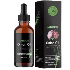SANOOR Pure Red Onion Hair Oil for Women & Men, Hair and Scalp Massage & Growth Oil for Dry, Dull & Frizzy-Feeling Hair, Pre-Wash Conditioning Onion Oil for Softness, Smoothness, Shine, 60 ml