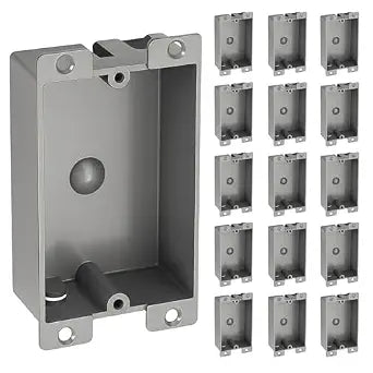 15 Pack Shallow Outlet Box 8 Cubic Single Gang Old Work Junction Box  Grey Plastic Electrical Remodel Box for Tight Spaces, Fire Rated 1-Gang Wall Box for Switches or Receptacles