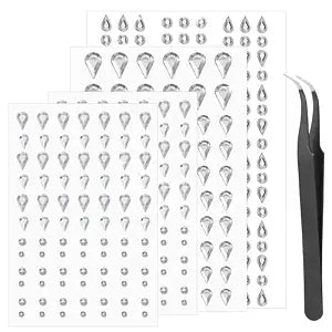4 Sheet Water Drop Face Rhinestones, Self-Adhesive Teardrop Face Gems with Tweezers Stick-on Face Jewels Stickers for Festival Makeup Hair Eyes Body Nail Decorations
