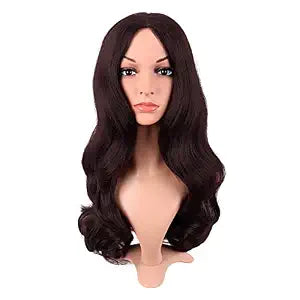 MapofBeauty 22 Inch Long Curly Hair Middle Part Cosplay Wig, Dark Brown