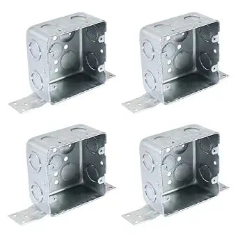 4 Packs 4" Square Electrical Box, 2-1/8'' Deep Metal Electrical Box with Bracket, 1/2" & 3/4" Side Knockouts, Electrical Junction Box, Galvanized