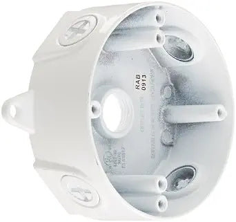 RAB Lighting VXCW 4" Round Weatherproof Outdoor Electrical Box, Die Cast Aluminum, 1/2" Hub, UL Listed Wet  Outdoor Junction Box for Floodlights, Cameras, Outlets  White