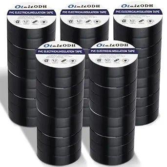 Oleitodh Black Electrical Tape Bulk 50 Pack 3/4 Inch x 66FT Vinyl Tape