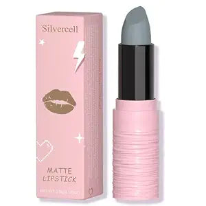 Silvercell Grey Lipstick Halloween Smudge Proof, Gray Matte Lipstick for Women Long Lasting, Lip Stick Waterproof Lip Gloss Face Paint Stick for Halloween Cosplay Goth Makeup